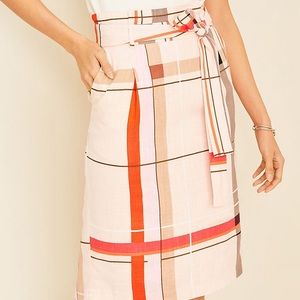 Ann Taylor multicolor large plaid skirt with tie and zip back - linen